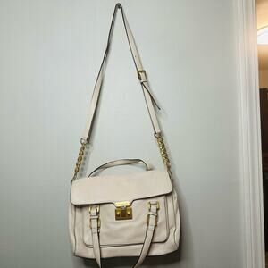MICHAEL KORS White Calf Leather Gold Chain Handbag Crossbody Gosford Satchel Bag